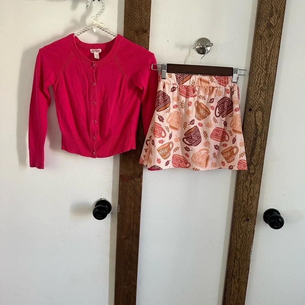 New Boutique Fall Skort + Matching Cat & Jack Button Down Cardigan Sweater